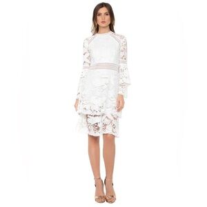 No basic White Crochet Shakespeare Dress lace tiered cutout XS